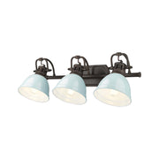 Golden Lighting Duncan 24in 3-Light Vanity Light | Farmhouse Rubbed Bronze and Seafoam Steel | Bathroom | 24.5 x 8.25 x 8.5 in | Model 3602-BA3 RBZ-SF