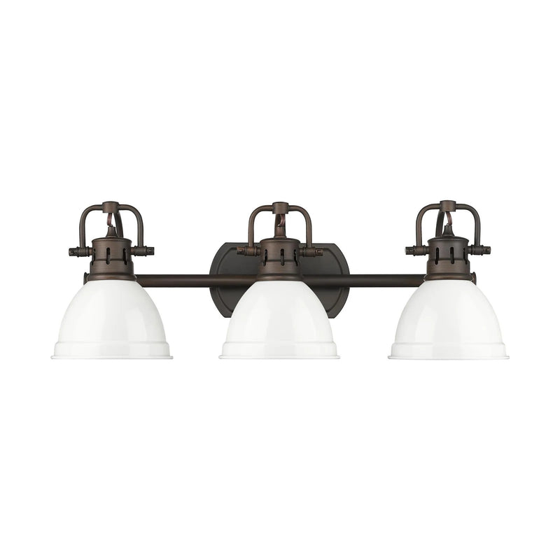 Golden Lighting Duncan 3-Light Vanity Light | Country Farmhouse Rubbed Bronze and White Steel | Bathroom Vanity & Powder Room | Model 3602-BA3 RBZ-WH