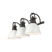 Golden Lighting Duncan 24in 3-Light Vanity Light | Farmhouse Rubbed Bronze and Matte White Steel | Bathroom Vanity | Model 3602-BA3 RBZ-WHT