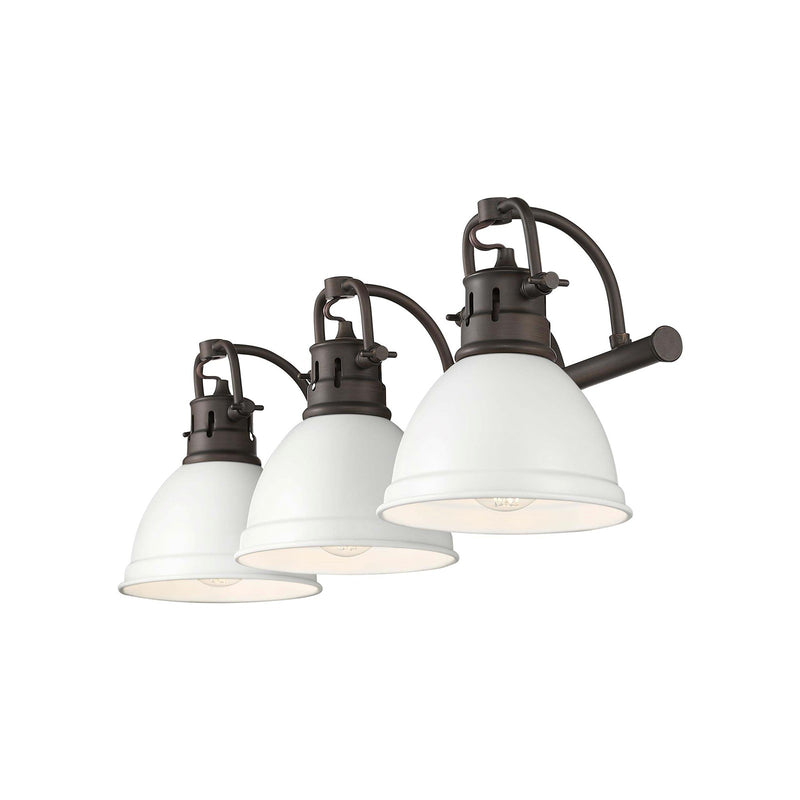 Golden Lighting Duncan 24in 3-Light Vanity Light | Farmhouse Rubbed Bronze and Matte White Steel | Bathroom Vanity | Model 3602-BA3 RBZ-WHT