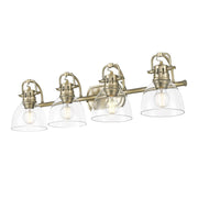 Golden Lighting Duncan 33in 4-Light Vanity Light | Farmhouse Aged Brass and Clear Glass | Bathroom Vanity & Powder Room | Model 3602-BA4 AB-CLR