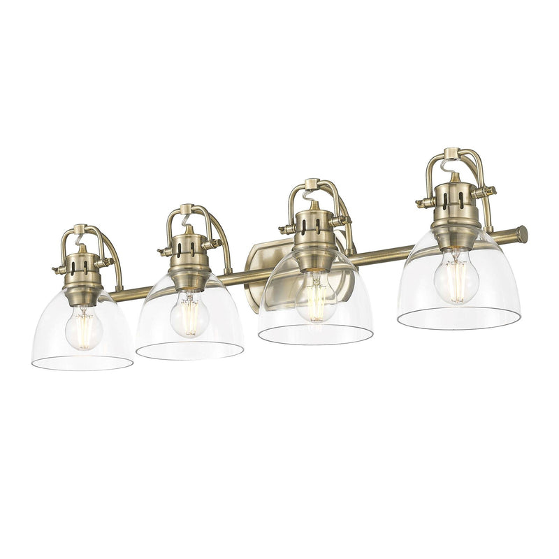 Golden Lighting Duncan 33in 4-Light Vanity Light | Farmhouse Aged Brass and Clear Glass | Bathroom Vanity & Powder Room | Model 3602-BA4 AB-CLR