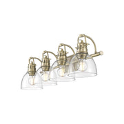 Golden Lighting Duncan 33in 4-Light Vanity Light | Farmhouse Aged Brass and Clear Glass | Bathroom Vanity & Powder Room | Model 3602-BA4 AB-CLR