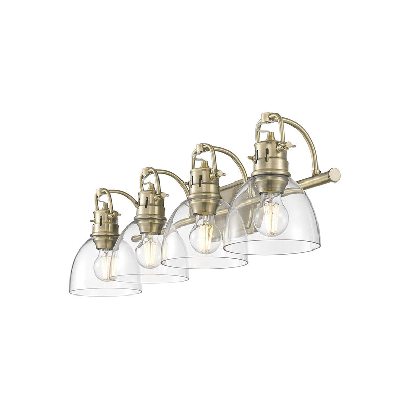 Golden Lighting Duncan 33in 4-Light Vanity Light | Farmhouse Aged Brass and Clear Glass | Bathroom Vanity & Powder Room | Model 3602-BA4 AB-CLR