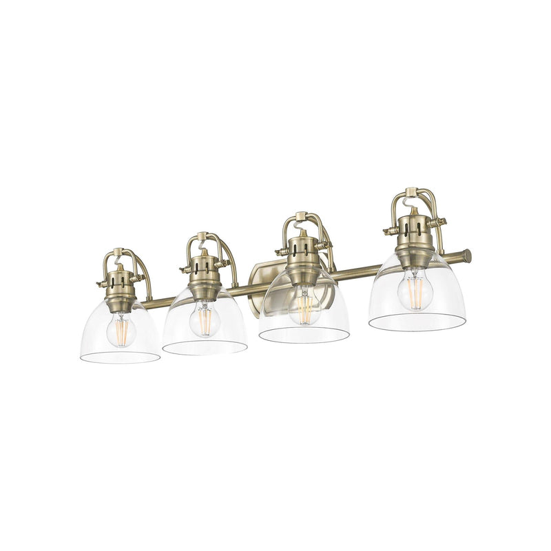 Golden Lighting Duncan 33in 4-Light Vanity Light | Farmhouse Aged Brass and Clear Glass | Bathroom Vanity & Powder Room | Model 3602-BA4 AB-CLR