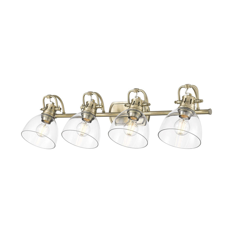 Golden Lighting Duncan 33in 4-Light Vanity Light | Farmhouse Aged Brass and Clear Glass | Bathroom Vanity & Powder Room | Model 3602-BA4 AB-CLR