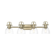 Golden Lighting Duncan 33in 4-Light Vanity Light | Farmhouse Aged Brass and Clear Glass | Bathroom Vanity & Powder Room | Model 3602-BA4 AB-CLR