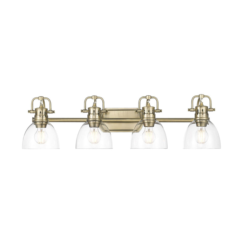 Golden Lighting Duncan 33in 4-Light Vanity Light | Farmhouse Aged Brass and Clear Glass | Bathroom Vanity & Powder Room | Model 3602-BA4 AB-CLR