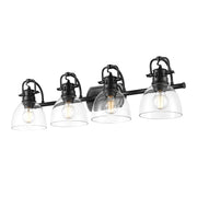 Golden Lighting Duncan 34in 4-Light Vanity Light | Country Farmhouse Matte Black and Clear Glass | Bathroom | Model 3602-BA4 BLK-CLR