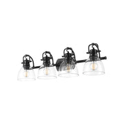 Golden Lighting Duncan 34in 4-Light Vanity Light | Country Farmhouse Matte Black and Clear Glass | Bathroom | Model 3602-BA4 BLK-CLR