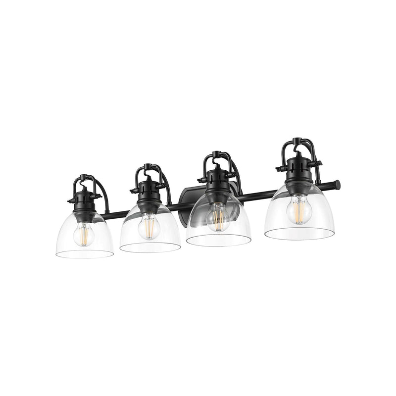 Golden Lighting Duncan 34in 4-Light Vanity Light | Country Farmhouse Matte Black and Clear Glass | Bathroom | Model 3602-BA4 BLK-CLR
