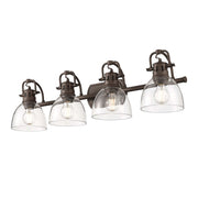 Golden Lighting Duncan 34in 4-Light Vanity Light | Farmhouse Rubbed Bronze and Clear Glass | Bathroom Vanity | Model 3602-BA4 RBZ-CLR