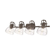 Golden Lighting Duncan 34in 4-Light Vanity Light | Farmhouse Rubbed Bronze and Clear Glass | Bathroom Vanity | Model 3602-BA4 RBZ-CLR