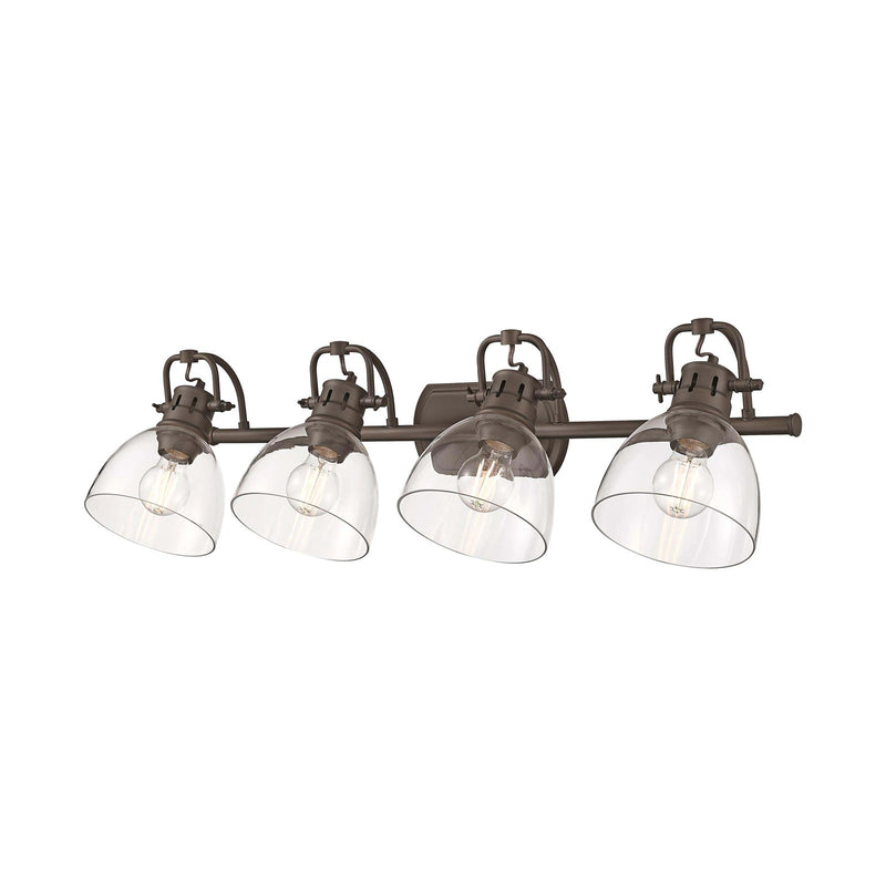 Golden Lighting Duncan 34in 4-Light Vanity Light | Farmhouse Rubbed Bronze and Clear Glass | Bathroom Vanity | Model 3602-BA4 RBZ-CLR