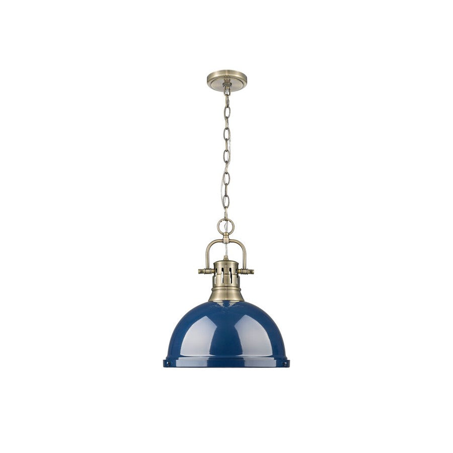 Golden Lighting Duncan Large 1-Light Chain Pendant, Brass/Navy - 3602-LAB-NVY