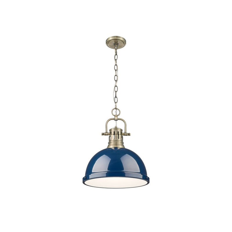 Golden Lighting Duncan Large 1-Light Chain Pendant, Brass/Navy