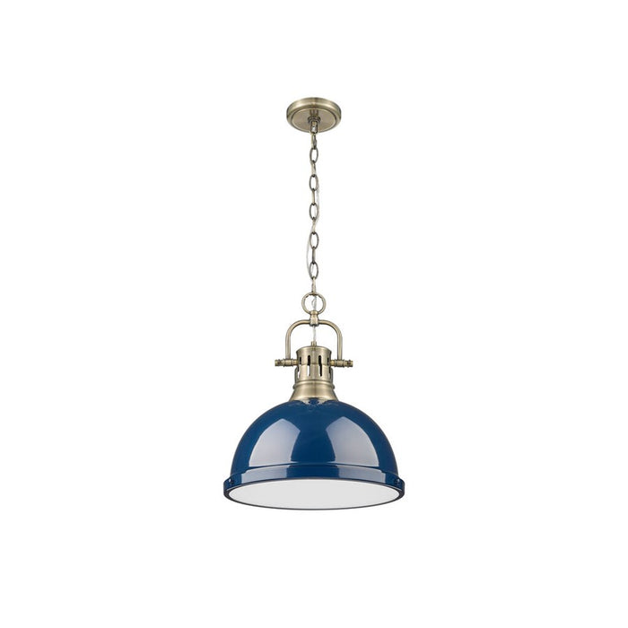 Golden Lighting Duncan Large 1-Light Chain Pendant, Brass/Navy