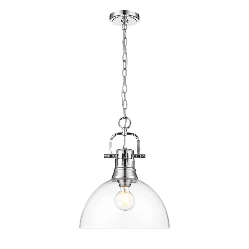 Golden Lighting Duncan 14in 1-Light Pendant | Farmhouse Chrome and Clear Glass | Kitchen Island & Dining Room | Model 3602-L CH-CLR