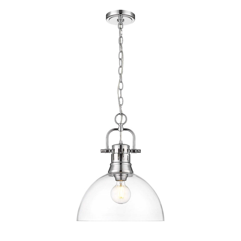 Golden Lighting Duncan 14in 1-Light Pendant | Farmhouse Chrome and Clear Glass | Kitchen Island & Dining Room | Model 3602-L CH-CLR