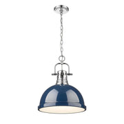 Golden Lighting Duncan 14in 1-Light Chain Pendant | Farmhouse Chrome and Navy Blue Steel | Kitchen & Dining Room | Model 3602-L CH-NVY