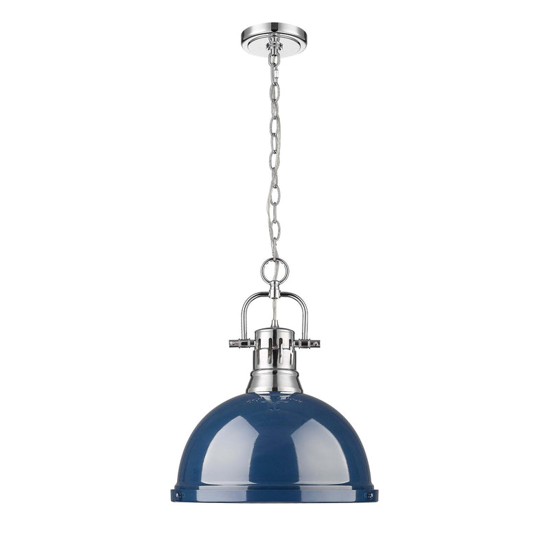 Golden Lighting Duncan 14in 1-Light Chain Pendant | Farmhouse Chrome and Navy Blue Steel | Kitchen & Dining Room | Model 3602-L CH-NVY