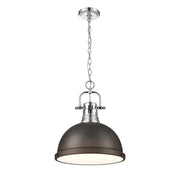 Golden Lighting Duncan 14in 1-Light Chain Pendant | Farmhouse Chrome and Rubbed Bronze Steel | Kitchen Island & Dining Room | Model 3602-L CH-RBZ
