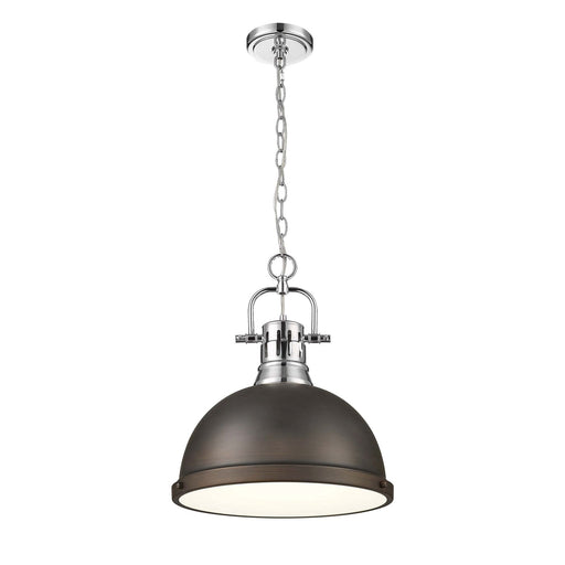 Golden Lighting Duncan 14in 1-Light Chain Pendant | Farmhouse Chrome and Rubbed Bronze Steel | Kitchen Island & Dining Room | Model 3602-L CH-RBZ