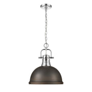Golden Lighting Duncan 14in 1-Light Chain Pendant | Farmhouse Chrome and Rubbed Bronze Steel | Kitchen Island & Dining Room | Model 3602-L CH-RBZ