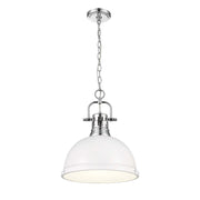 Golden Lighting Duncan 14in 1-Light Chain Pendant | Farmhouse Chrome and Matte White Steel | Kitchen & Dining Room | Model 3602-L CH-WHT