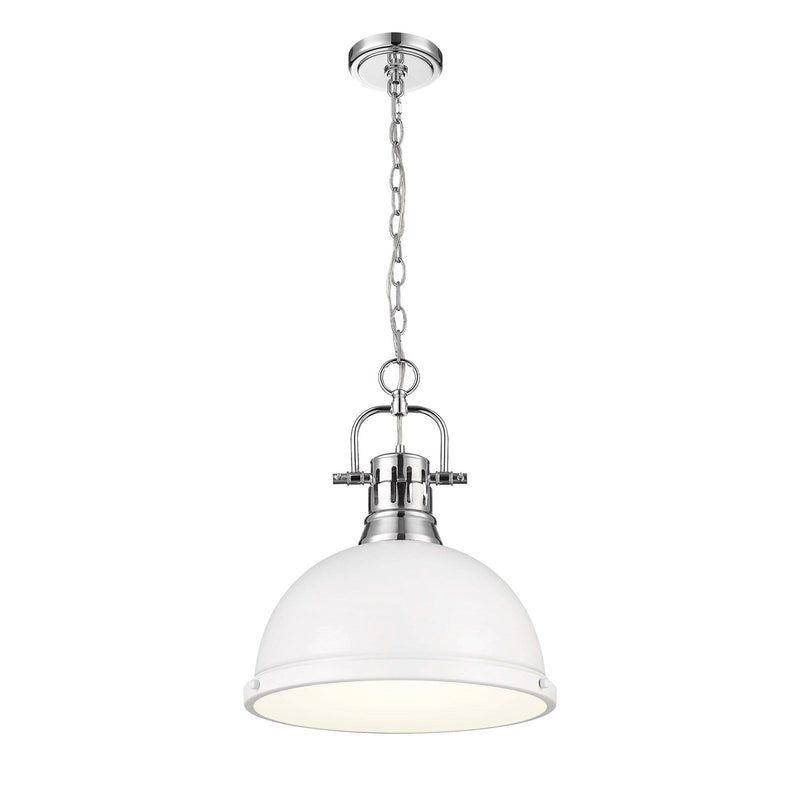 Golden Lighting Duncan 14in 1-Light Chain Pendant | Farmhouse Chrome and Matte White Steel | Kitchen & Dining Room | Model 3602-L CH-WHT