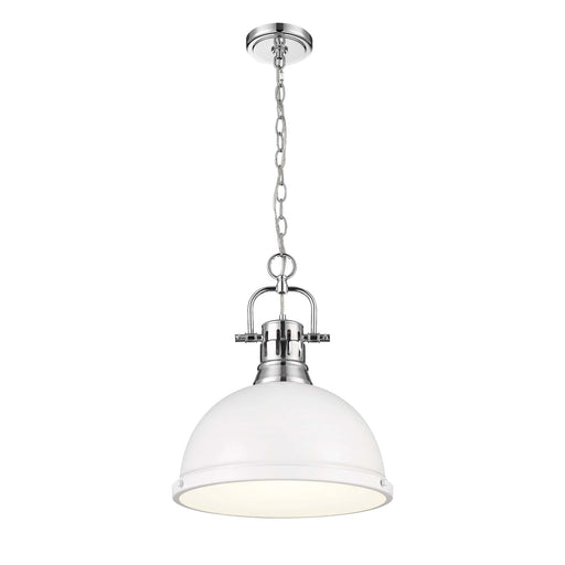 Golden Lighting Duncan 14in 1-Light Chain Pendant | Farmhouse Chrome and Matte White Steel | Kitchen & Dining Room | Model 3602-L CH-WHT