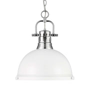 Golden Lighting Duncan 14in 1-Light Chain Pendant | Farmhouse Chrome and Matte White Steel | Kitchen & Dining Room | Model 3602-L CH-WHT
