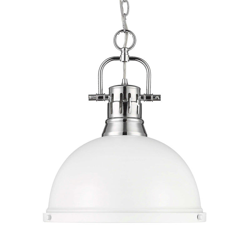 Golden Lighting Duncan 14in 1-Light Chain Pendant | Farmhouse Chrome and Matte White Steel | Kitchen & Dining Room | Model 3602-L CH-WHT