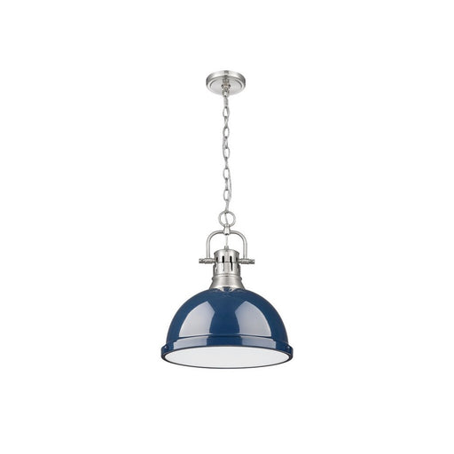 Golden Lighting Duncan Large 1-Light Chain Pendant, Pewter/Navy
