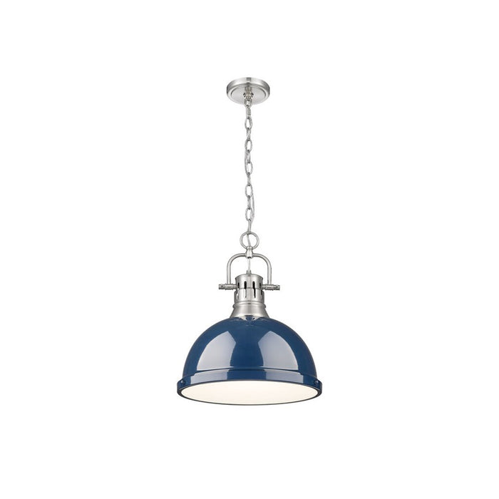 Golden Lighting Duncan Large 1-Light Chain Pendant, Pewter/Navy