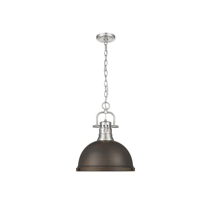 Golden Lighting Duncan Large 1-Light Chain Pendant, Pewter/Bronze - 3602-LPW-RBZ