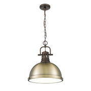 Golden Lighting Duncan 14in 1-Light Pendant | Country Farmhouse Rubbed Bronze and Aged Brass Steel | Kitchen & Dining Room | Model 3602-L RBZ-AB