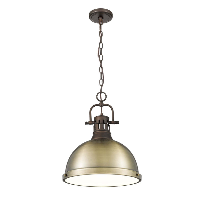 Golden Lighting Duncan 14in 1-Light Pendant | Country Farmhouse Rubbed Bronze and Aged Brass Steel | Kitchen & Dining Room | Model 3602-L RBZ-AB