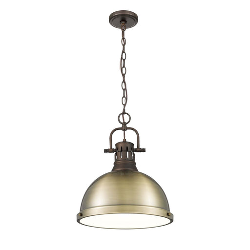 Golden Lighting Duncan 14in 1-Light Pendant | Country Farmhouse Rubbed Bronze and Aged Brass Steel | Kitchen & Dining Room | Model 3602-L RBZ-AB