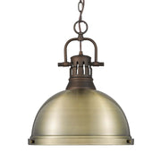 Golden Lighting Duncan 14in 1-Light Pendant | Country Farmhouse Rubbed Bronze and Aged Brass Steel | Kitchen & Dining Room | Model 3602-L RBZ-AB