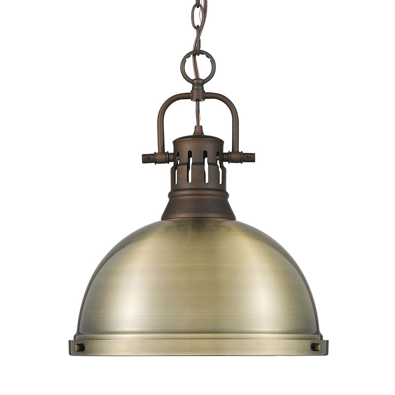 Golden Lighting Duncan 14in 1-Light Pendant | Country Farmhouse Rubbed Bronze and Aged Brass Steel | Kitchen & Dining Room | Model 3602-L RBZ-AB