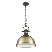 Golden Lighting Duncan 14in 1-Light Pendant | Country Farmhouse Rubbed Bronze and Aged Brass Steel | Kitchen & Dining Room | Model 3602-L RBZ-AB
