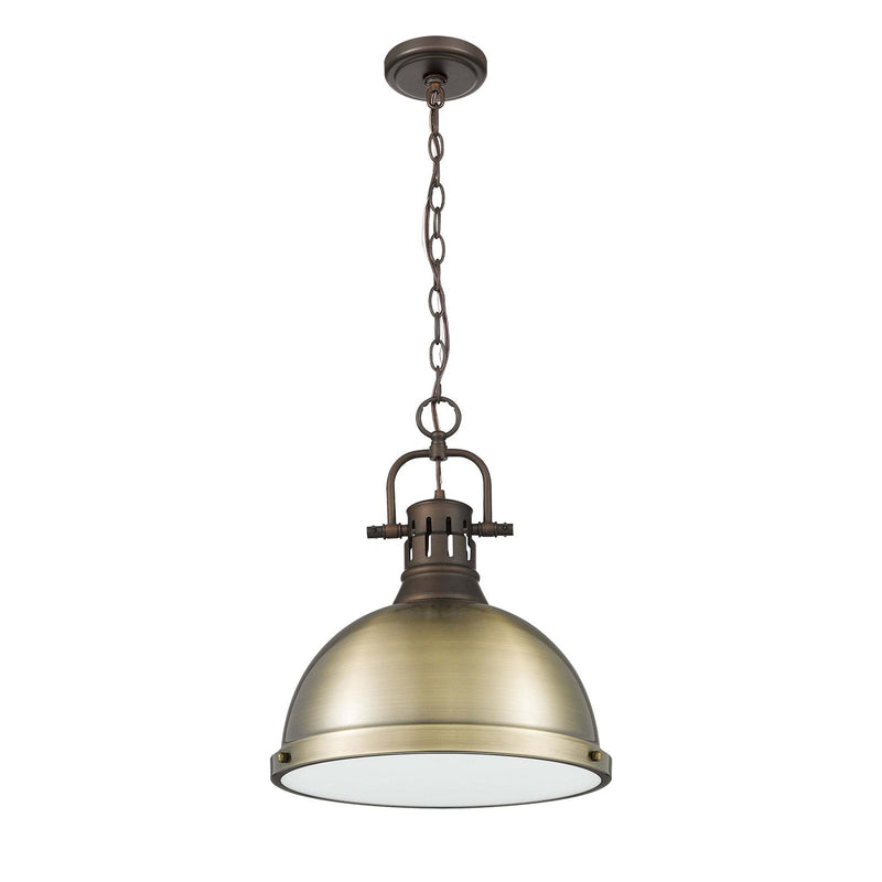 Golden Lighting Duncan 14in 1-Light Pendant | Country Farmhouse Rubbed Bronze and Aged Brass Steel | Kitchen & Dining Room | Model 3602-L RBZ-AB