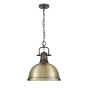 Golden Lighting Duncan 14in 1-Light Pendant | Country Farmhouse Rubbed Bronze and Aged Brass Steel | Kitchen & Dining Room | Model 3602-L RBZ-AB