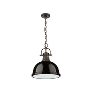 Golden Lighting Duncan 14in 1-Light Chain Pendant | Country Farmhouse Rubbed Bronze and Black Steel | Kitchen Island & Dining | Model 3602-L RBZ-BK