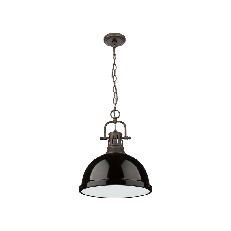 Golden Lighting Duncan 14in 1-Light Chain Pendant | Country Farmhouse Rubbed Bronze and Black Steel | Kitchen Island & Dining | Model 3602-L RBZ-BK
