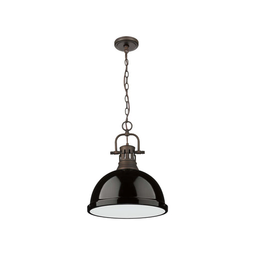 Golden Lighting Duncan 14in 1-Light Chain Pendant | Country Farmhouse Rubbed Bronze and Black Steel | Kitchen Island & Dining | Model 3602-L RBZ-BK