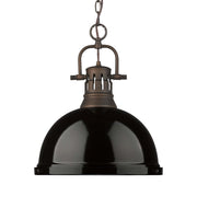 Golden Lighting Duncan 14in 1-Light Chain Pendant | Country Farmhouse Rubbed Bronze and Black Steel | Kitchen Island & Dining | Model 3602-L RBZ-BK