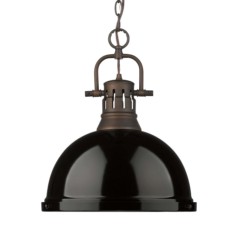Golden Lighting Duncan 14in 1-Light Chain Pendant | Country Farmhouse Rubbed Bronze and Black Steel | Kitchen Island & Dining | Model 3602-L RBZ-BK