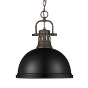 Golden Lighting Duncan 14in 1-Light Pendant | Farmhouse Rubbed Bronze and Matte Black Steel | Kitchen Island & Dining Room | Model 3602-L RBZ-BLK